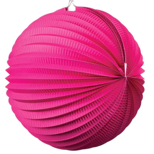 Large accordion style lantern in magenta. 35cm