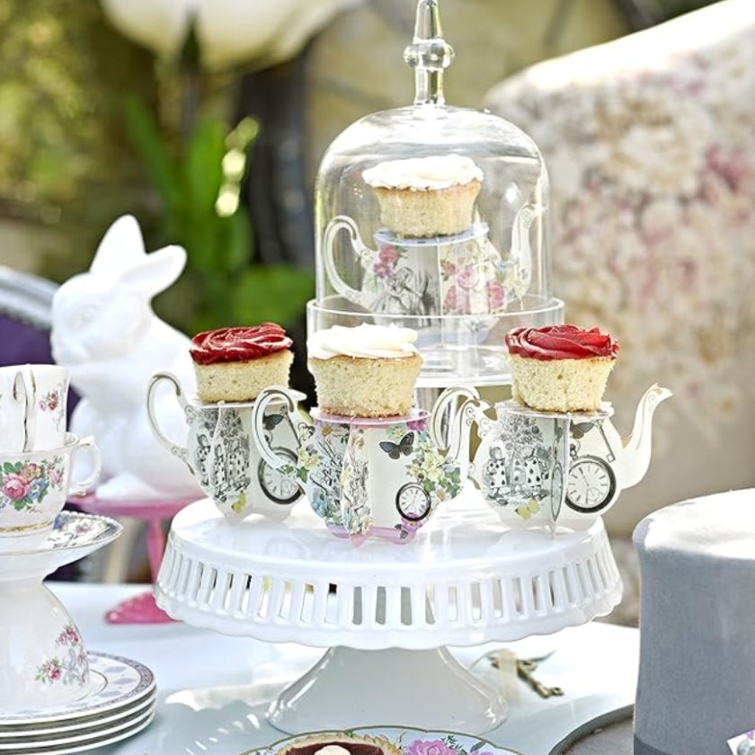 Whimsical Alice in Wonderland themed cupcake stands in 3 colours & designs