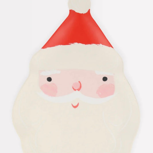 Joyful Red and white christmas plates in the shape of santa's face