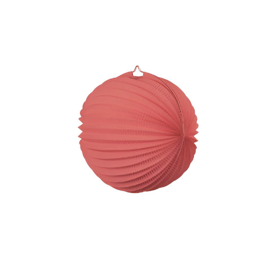 Deep Coral Coloured Accordion Style Paper Lantern. Large 35cm.
