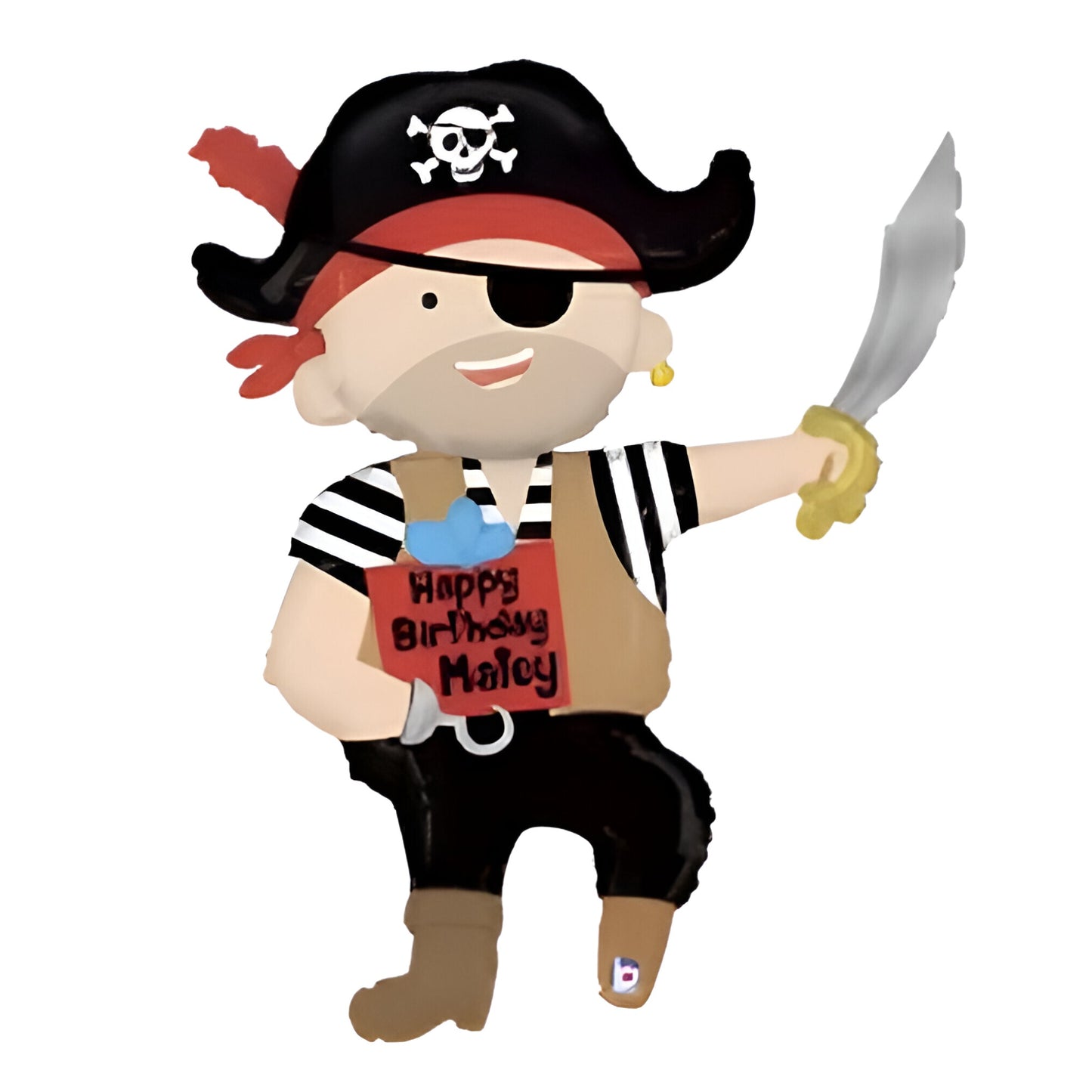 Giant Pirate shaped balloon holding sword with eye patch and hook hand.