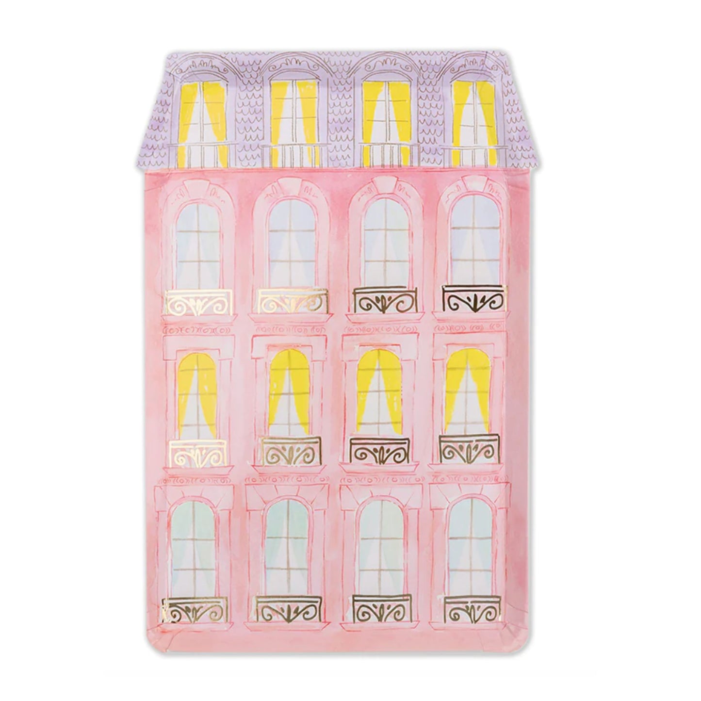 Divine Lola Dutch Plates Just Like The Book. Shape Of A Beautiful House In Pink, Yellow & Gold Detail. Large 28cm