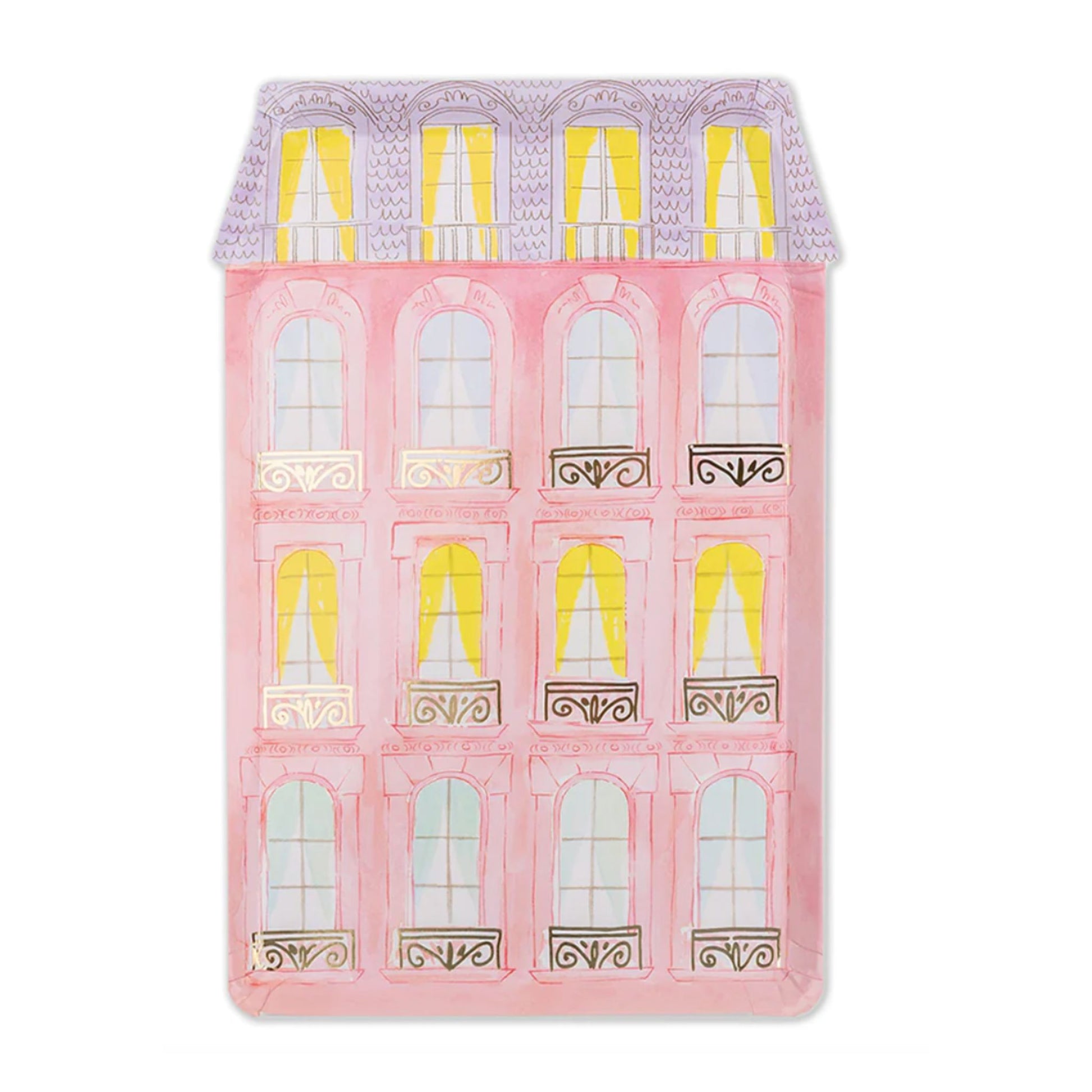 Divine Lola Dutch Plates Just Like The Book. Shape Of A Beautiful House In Pink, Yellow & Gold Detail. Large 28cm