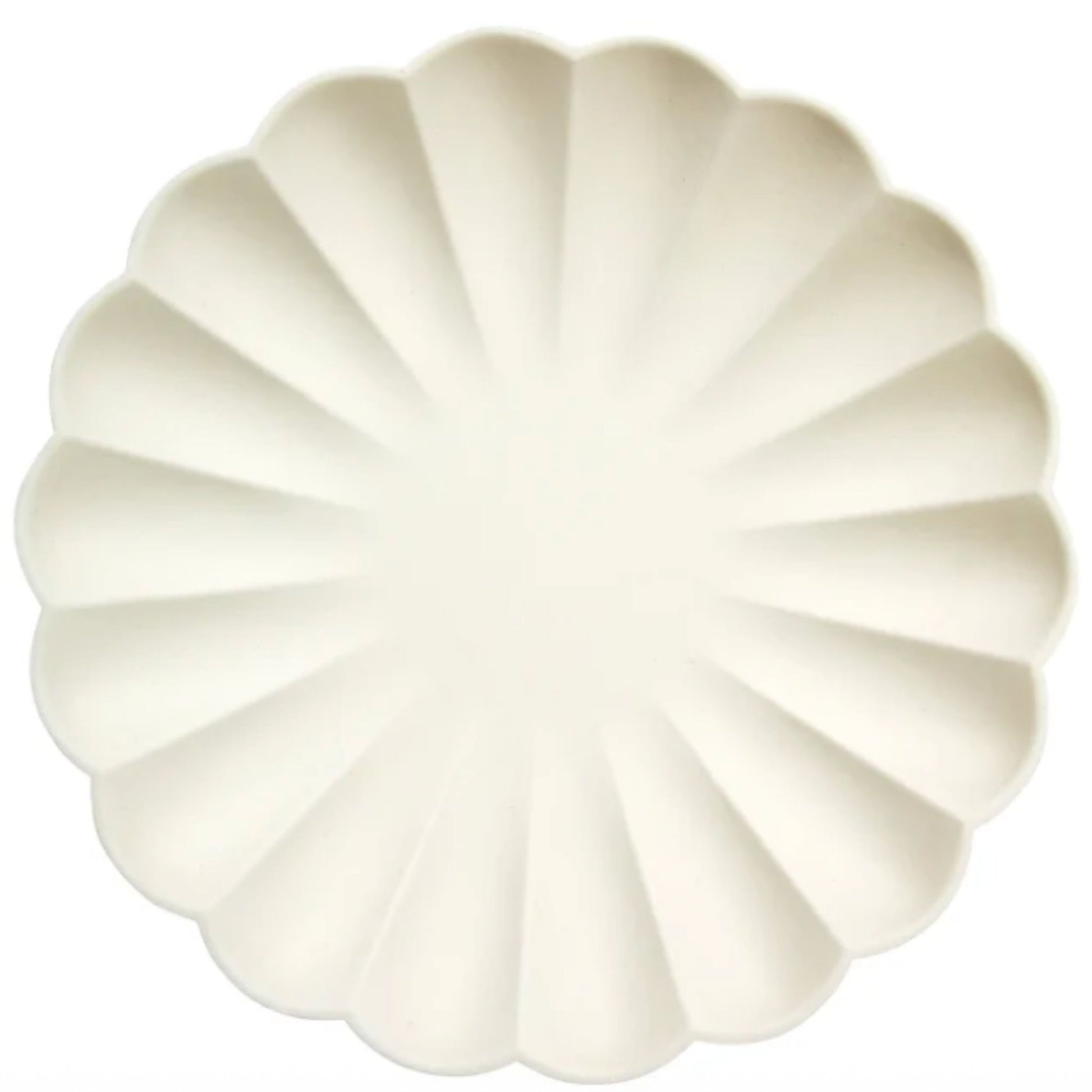 Large cream scalloped eco friendly plates made from bamboo and paper