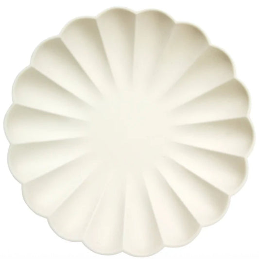 Large cream scalloped eco friendly plates made from bamboo and paper