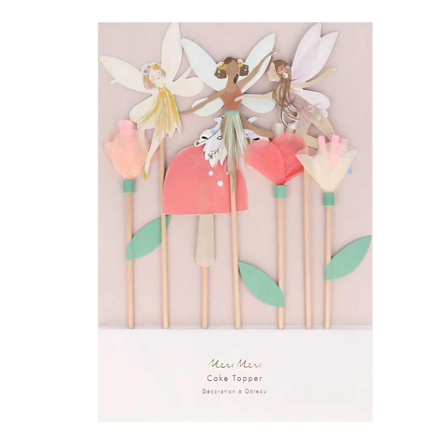 Fairy cake toppers with pink and gold wings - Kids birthday party decorations