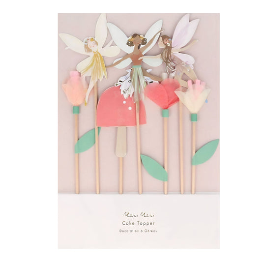 Fairy cake toppers with pink and gold wings - Kids birthday party decorations