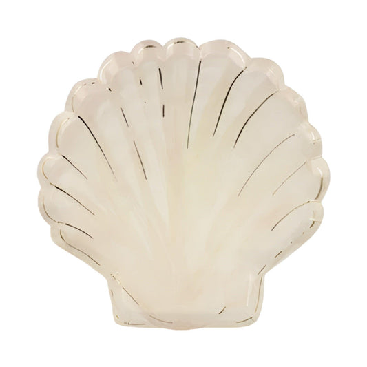 Meri Meri Clam shell plate in coral watercolours with gold foil detail