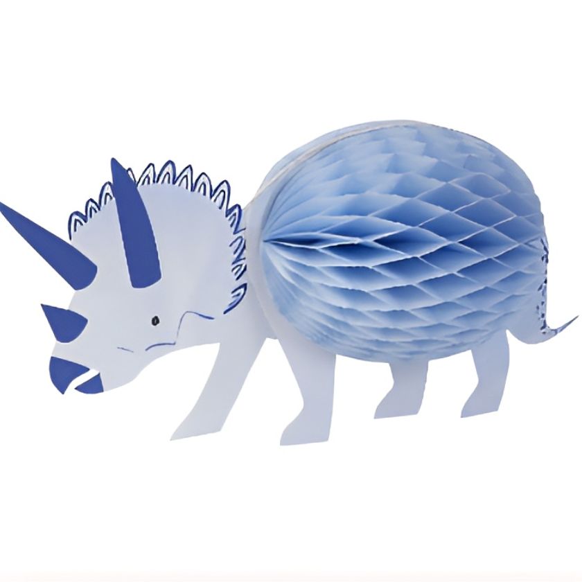 large blue honeycomb triceratops decoration by Meri Meri.