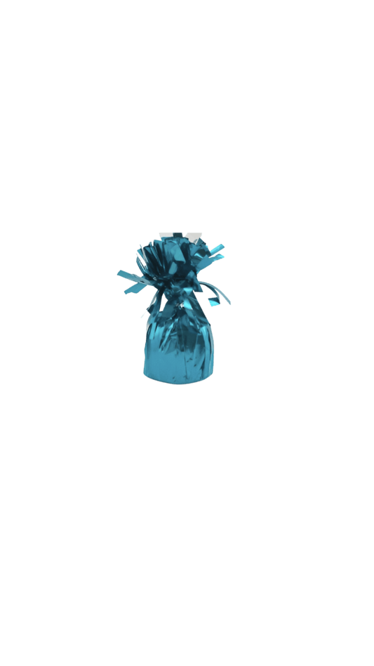 Teal balloon weight in strong, shiny material will make your balloons sparkle
