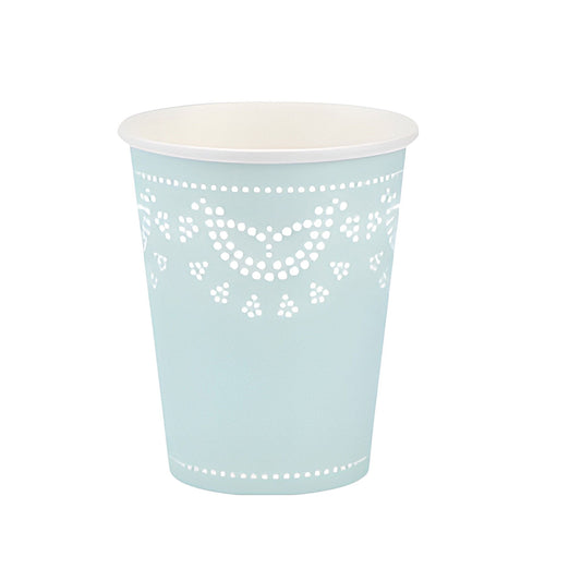 Gorgeous Tiffany Blue Paper Cup With White Lace detail On Top. 260ml