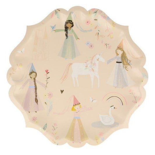 Princess themed scalloped Dinner Plates In Pale Peach With Princesses, Swans And Unicorns
