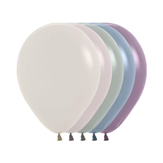 Lovely array of 30cm Balloons in a selecion of 5 Dusk pastel colours. Ivory, Pink, Mint, Blue and Lilac Balloons. 25 Pack.