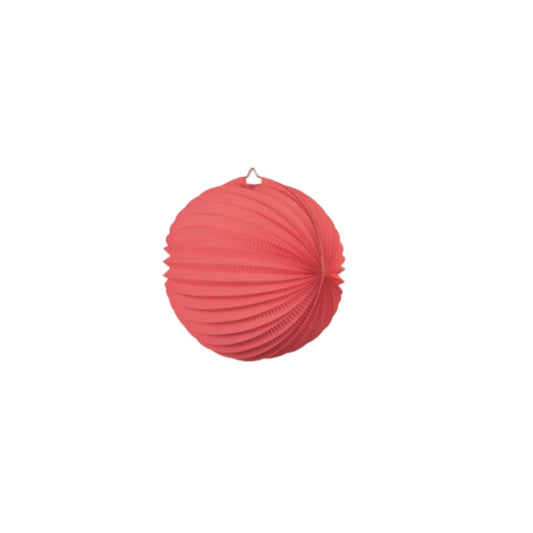 Stunning Paper Lantern In Deep Coral. Accordion Style Small, 25cm