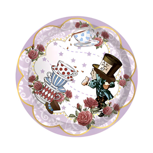 Alice in Wonderland Paper Plate in Lilac with Mad hatter and teacups