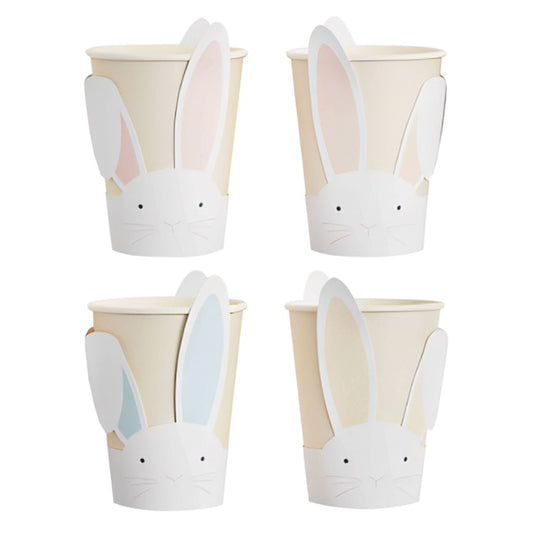 Adorable Easter Bunny Cups with bunny face and ears at front of cup in pastel colours