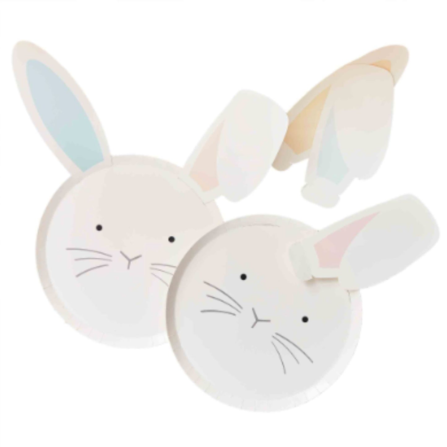 Ginger Ray eggciting paper plates. White bunny face with pastel coloured interchangeable ears
