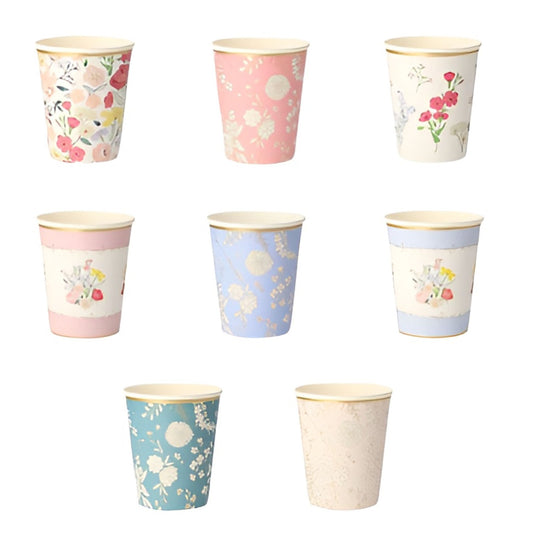 Beautiful English garden paper cups by Meri Meri. 8 different floral designs in pastel