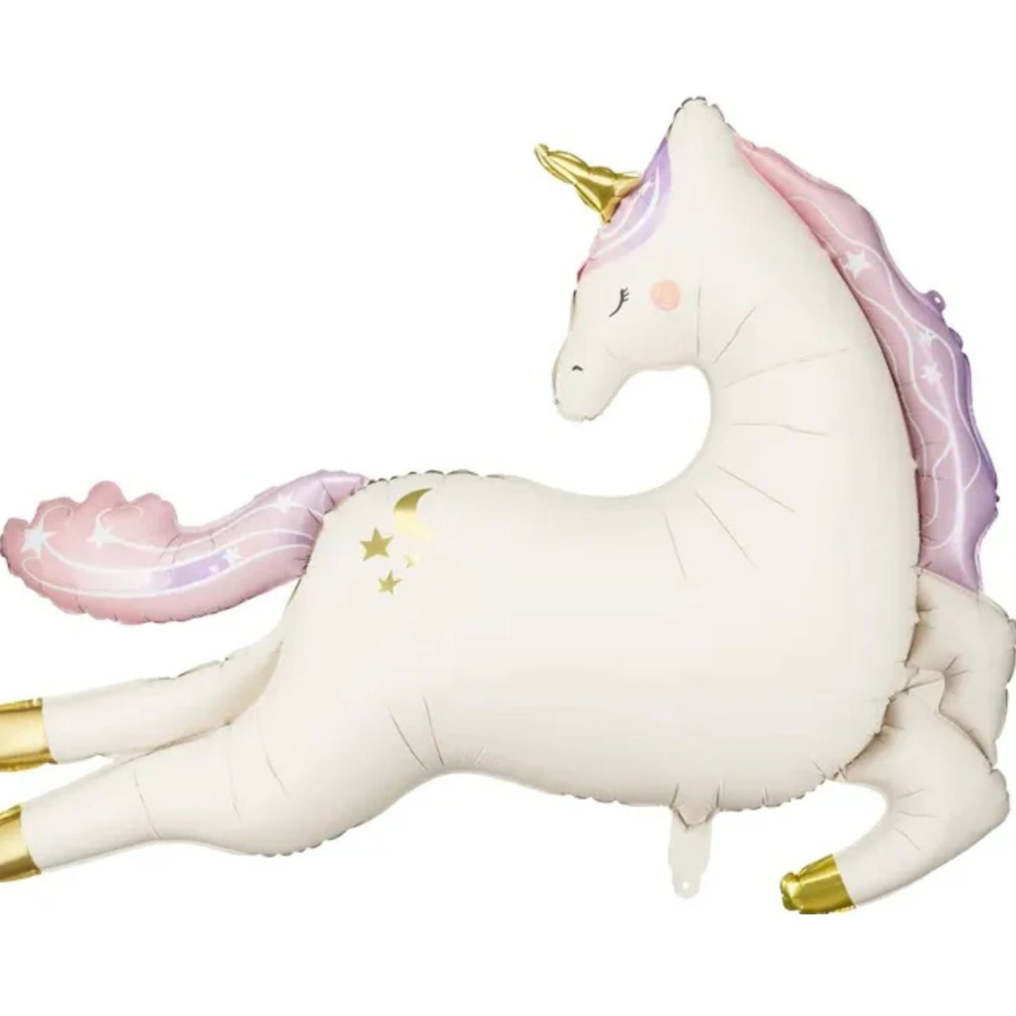 Giant Leaping Unicorn balloon in white 
 & pastels with gold foil sparkly details