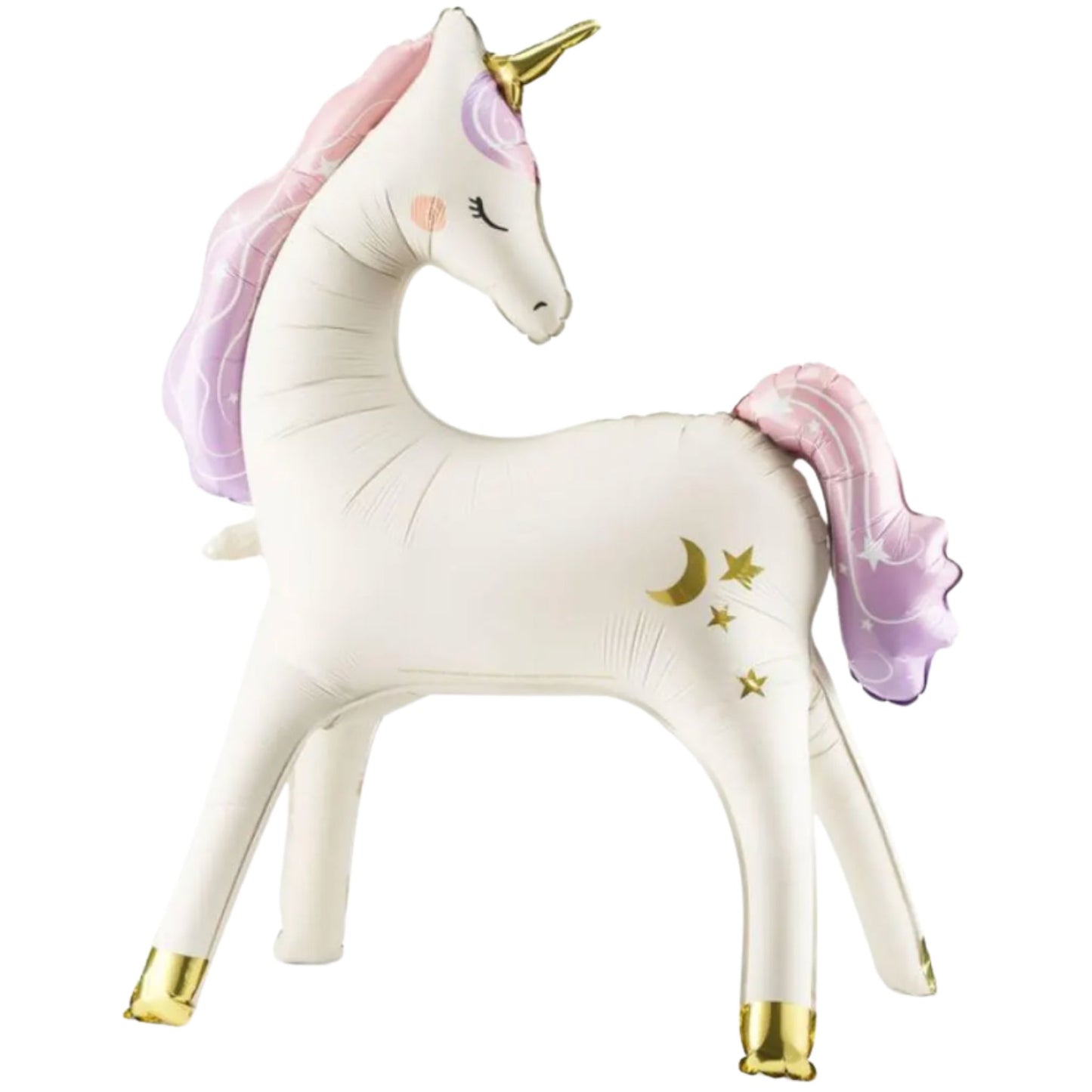Absolutely stunning standing Unicorn Balloon in white with pink & gold detail