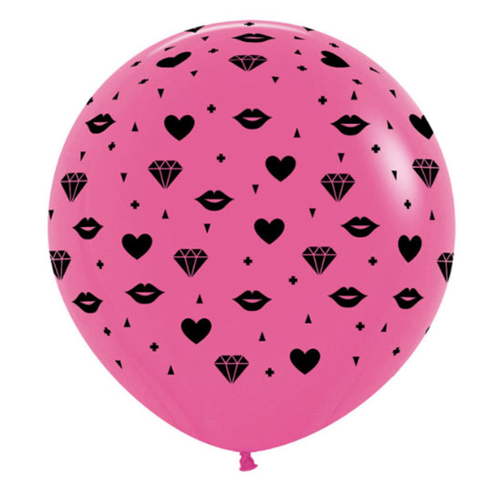 Jumbo love heart balloon in pink with black print. 90cm and helium quality