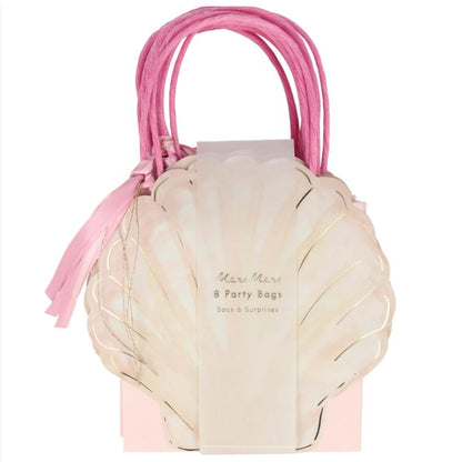 Fantastic Mermaid Party Clam Shell Party Bag designed in Clam shell shape in peach with pink tassels and pink raffia handles