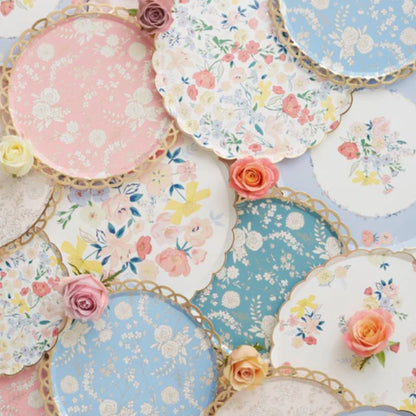 Stunning vintage style english garden party plates by Meri Meri in floral pastel designs. 8pack