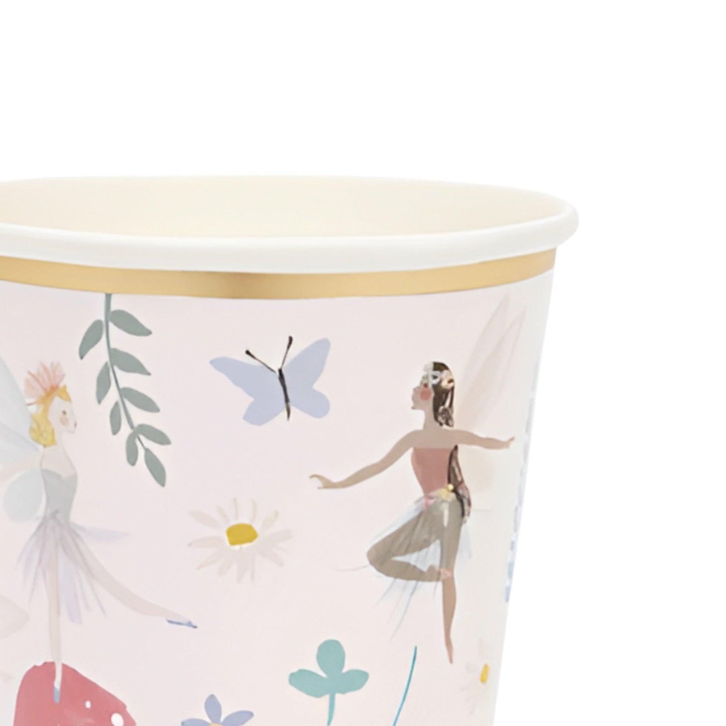 Meri Meri Fairy Cup in pale pink with Fairies, flowers and red toadstools.