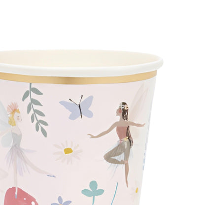Meri Meri Fairy Cup in pale pink with Fairies, flowers and red toadstools.
