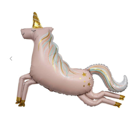 Magical Blush Pink Giant Unicorn Balloon With Gold Foil Feet And Horn. 107cm