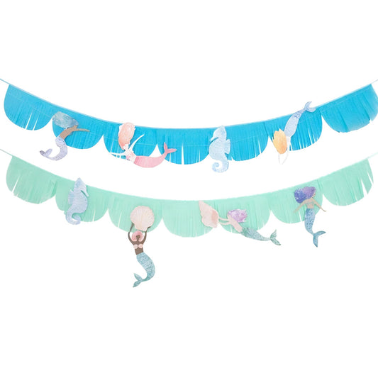 Stunning Mermaid or under the sea party garland with Mermaids, Seahorses, shells and more.  In beautiful soft teals, pinks and blues