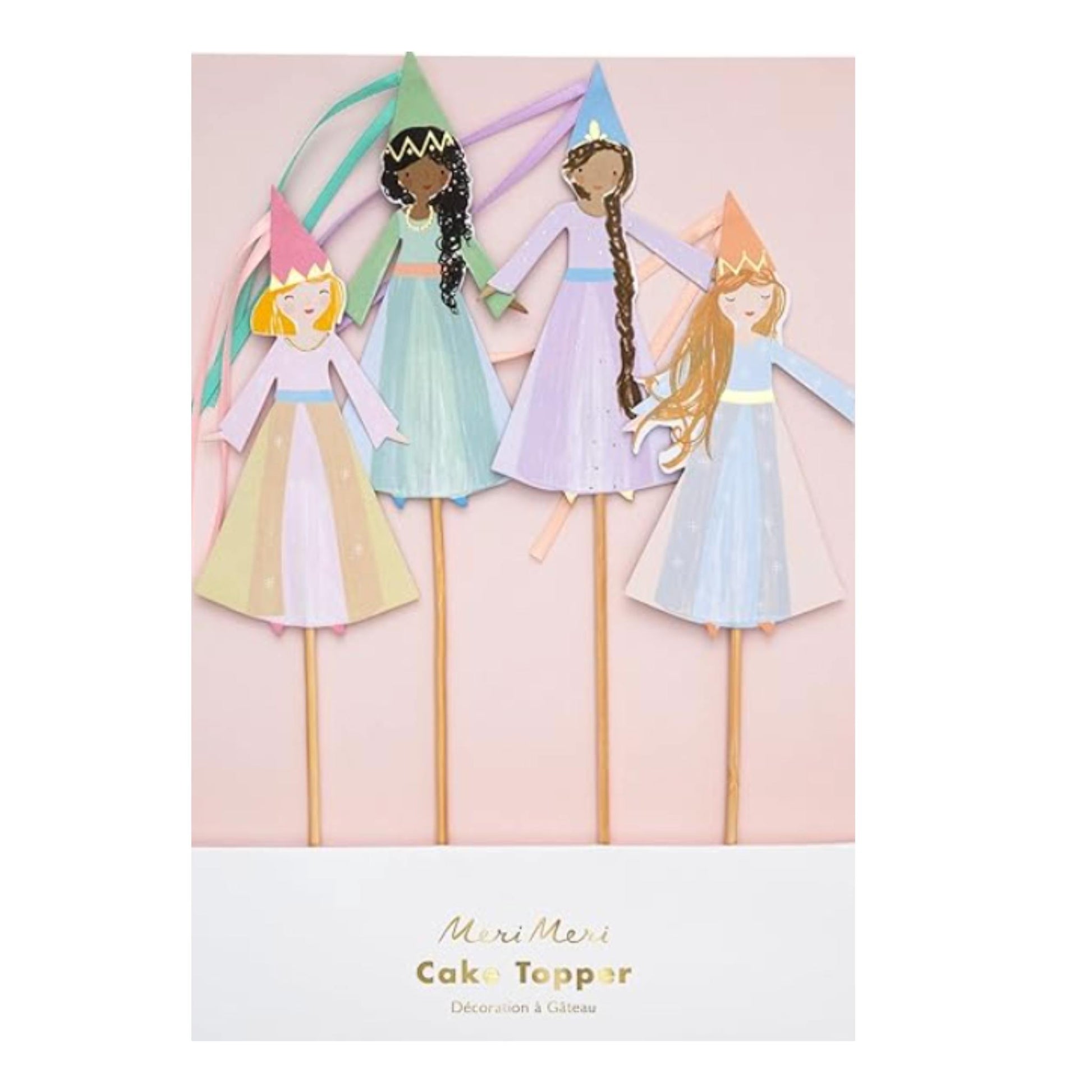 Gorgeous Princess Cake Toppers With Flowing Ribbon In 4 Different Designs & Colours. Eco Friendly
