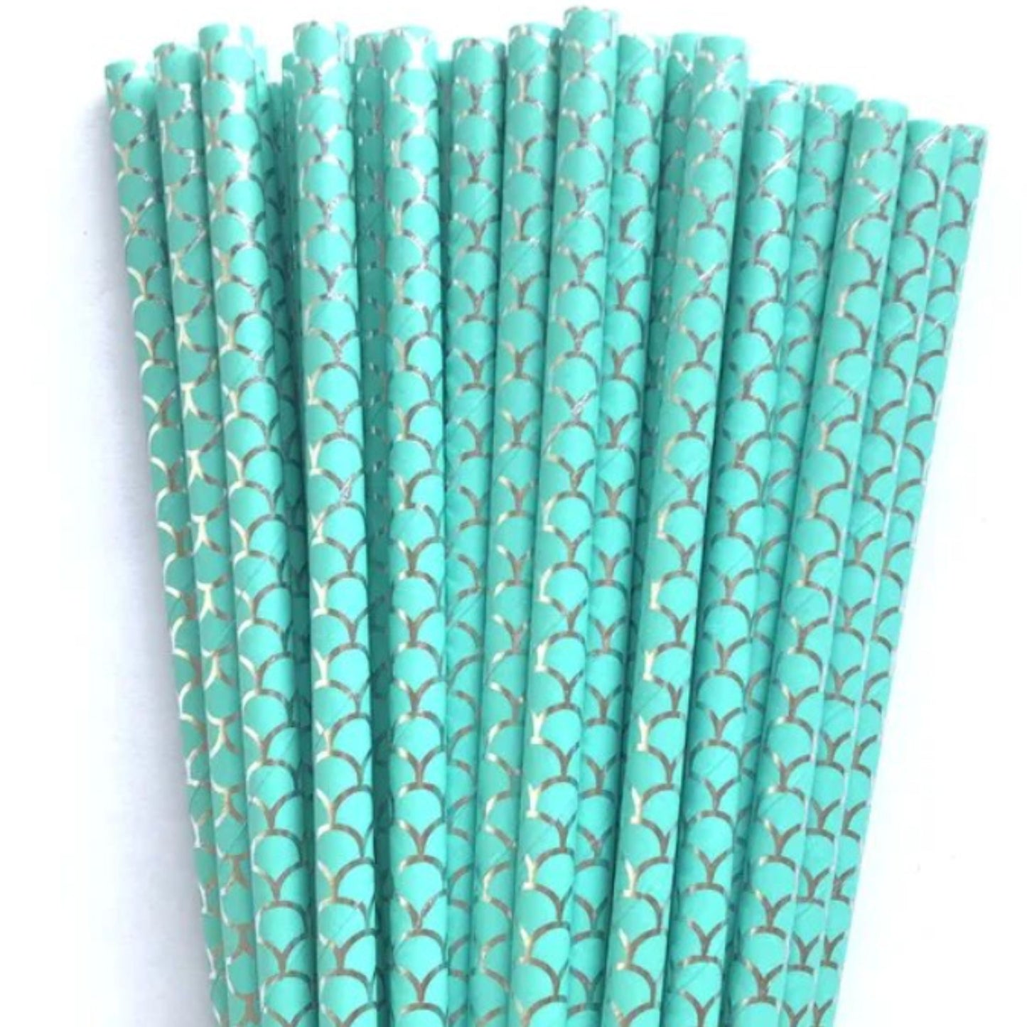 Mermaid pattern paper straws in Turquoise and silver. 25 pack