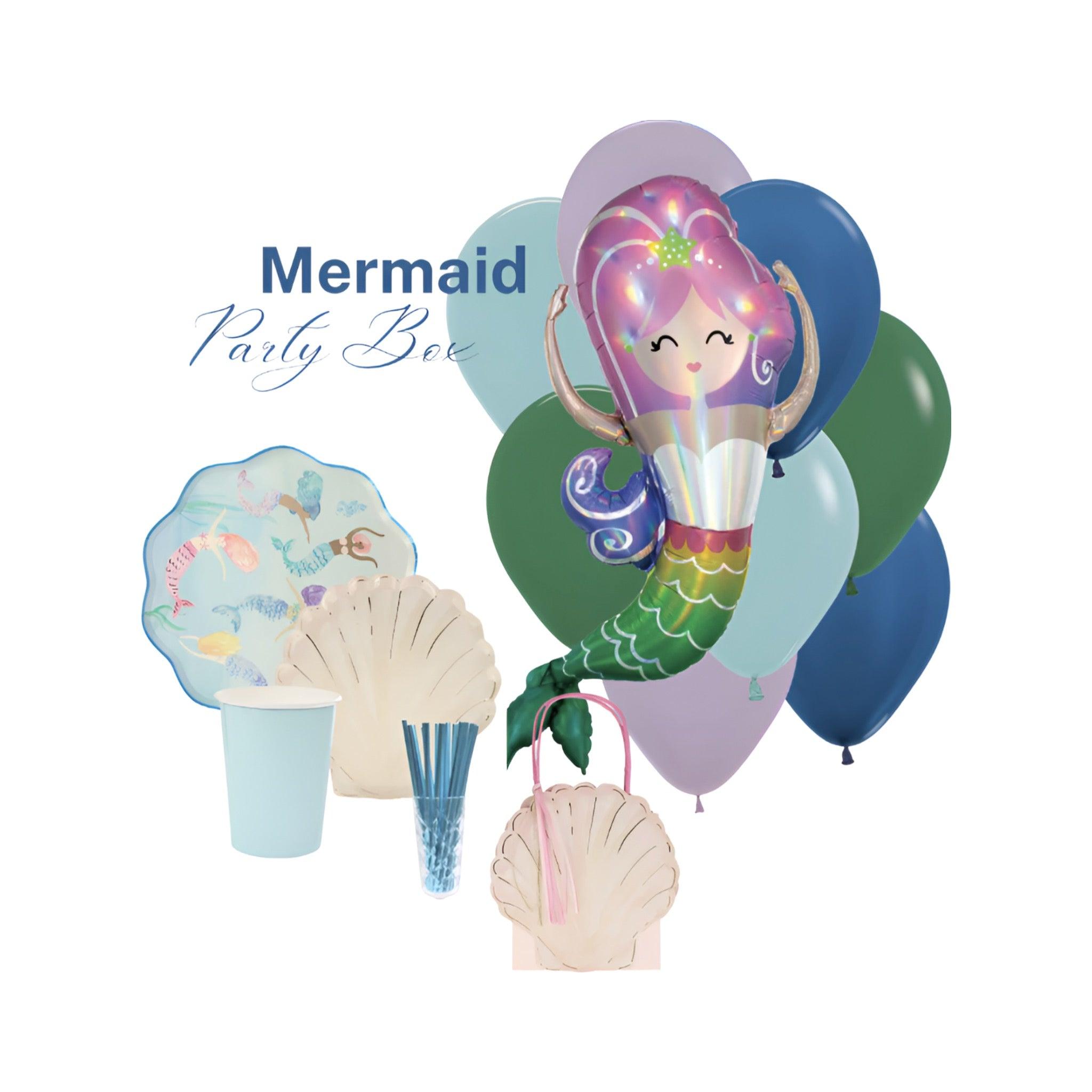 Mermaid Party Box Including Balloons, Meri Meri Plates, Cups, Shell Party Bags & Straws.