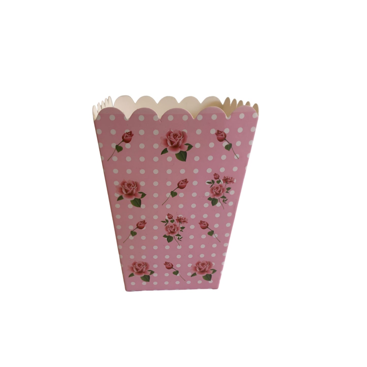 Gorgeous Mini Popcorn Box In Pink With Red Roses And White Polka Dots. 12 pack