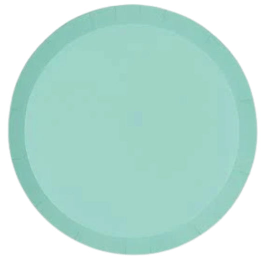 Mint green round paper party plate. 23cm