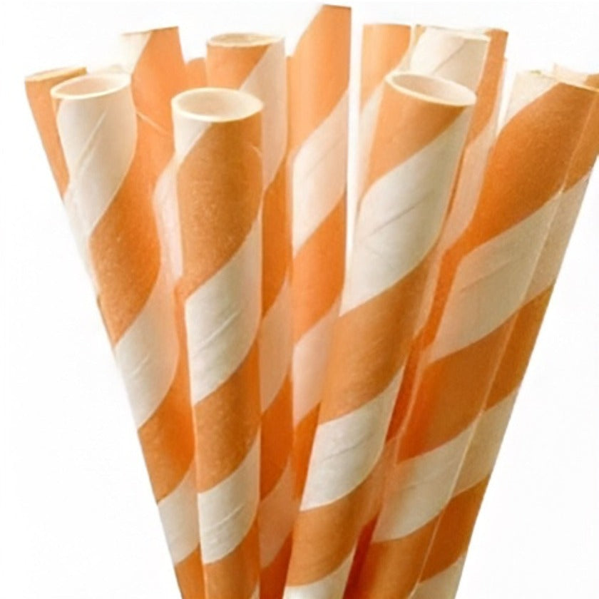 Orange striped paper straws. 25pack