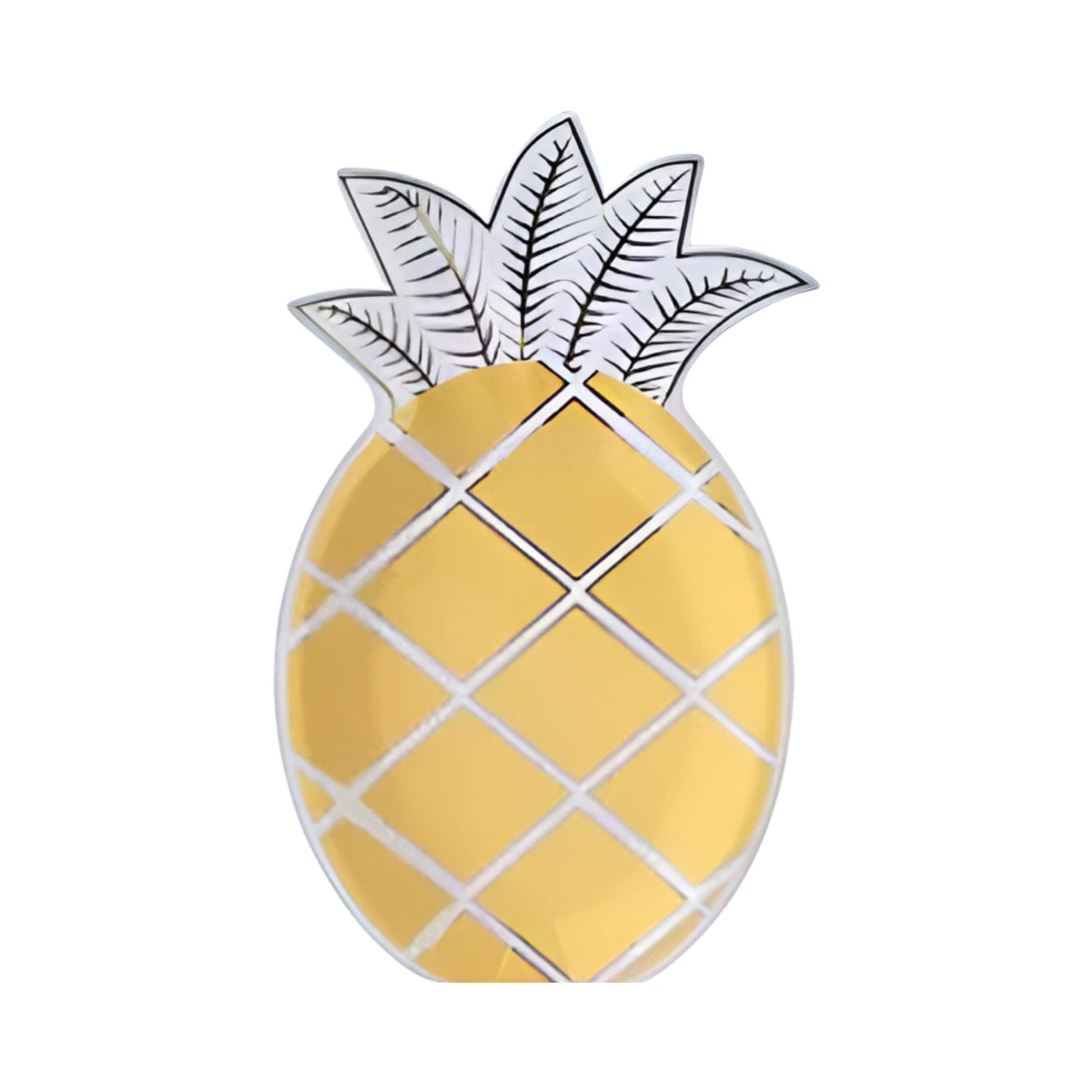 Pineapple Paper Party Plates In Yellow With Silver Foil Detail. 8 Pack.