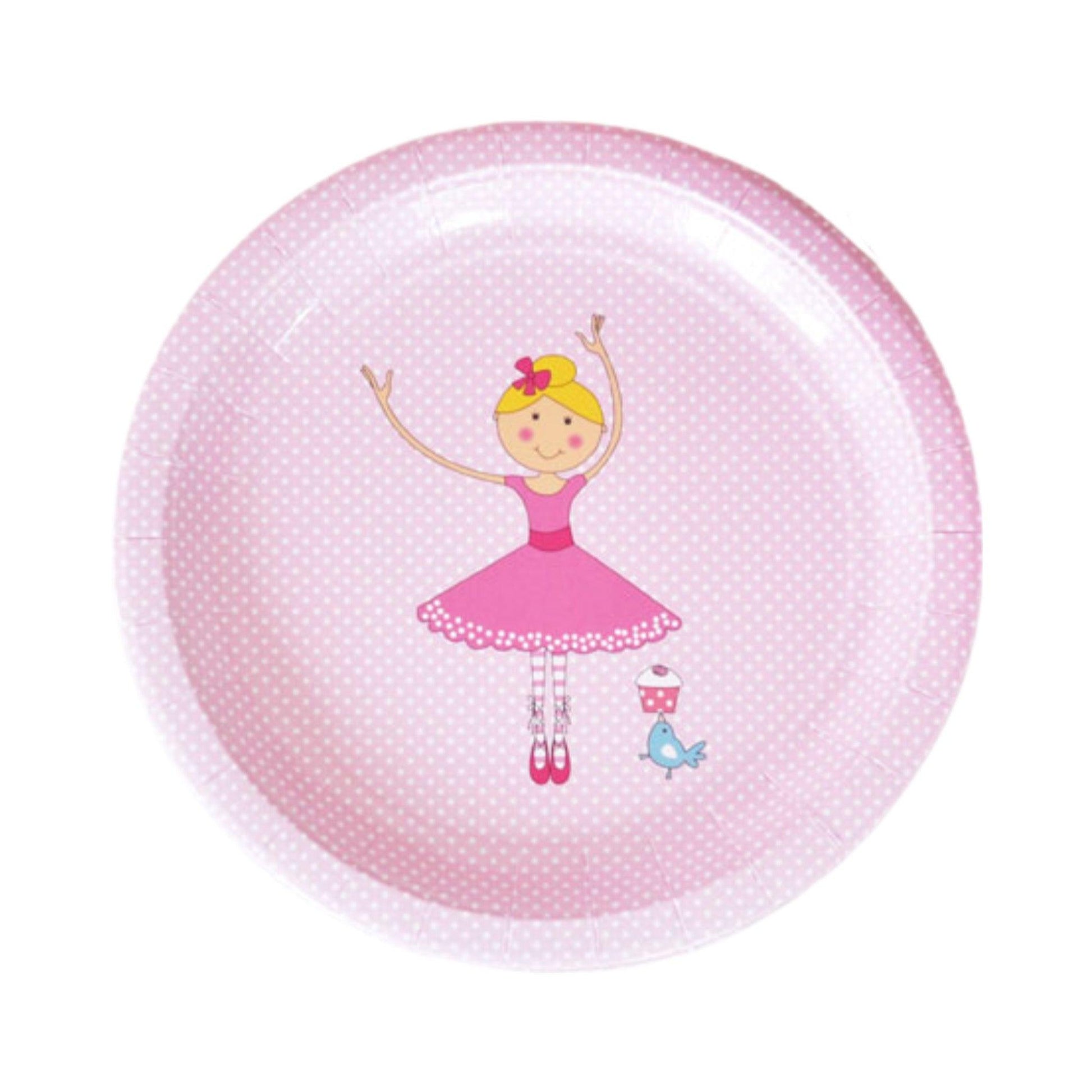 Pink Ballerina paper plate with polka dots and dancing ballerina