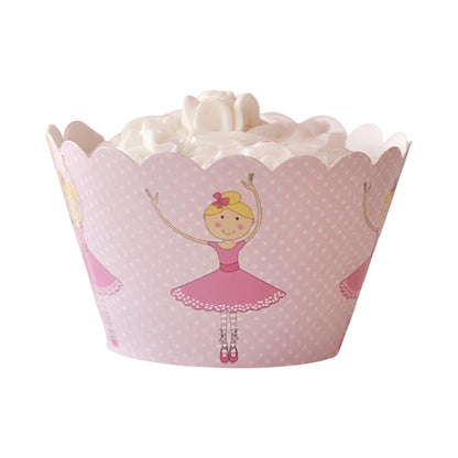 Pink Ballerina Cupcake Wrappers. Pink and White polka dots with dancing ballerina design
