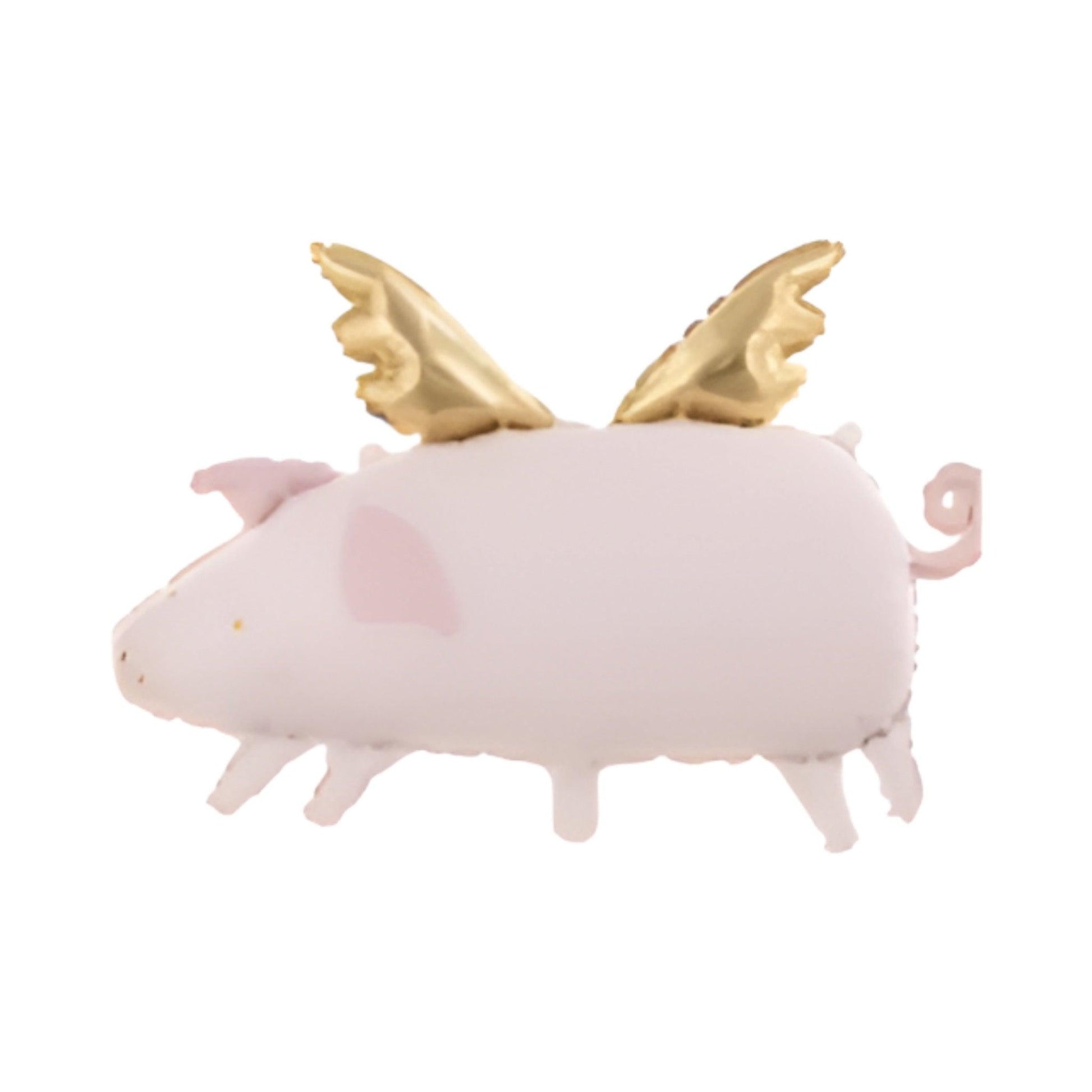 Pink Jumbo Flying Pig Balloon with gold wings. Helium quality