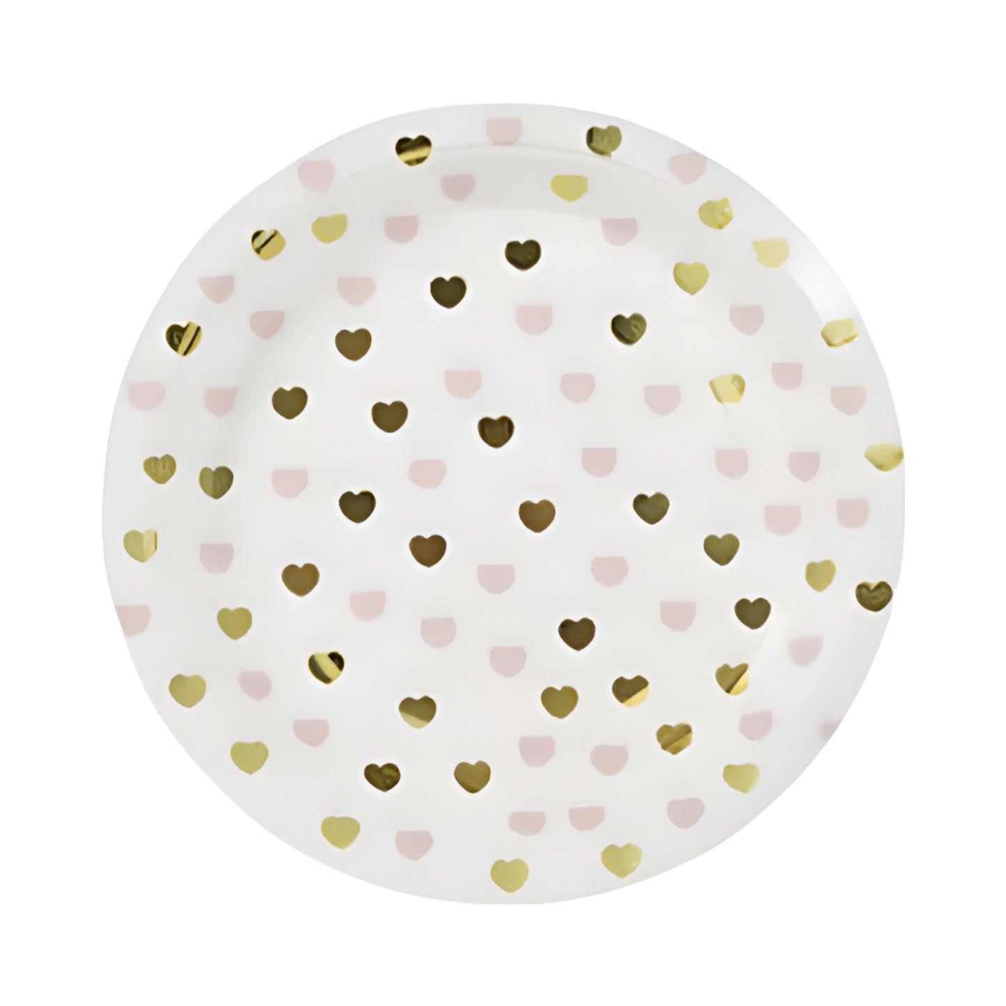Heart Pattern  round Party Plates with Pink & Gold sparkle hearts on white background