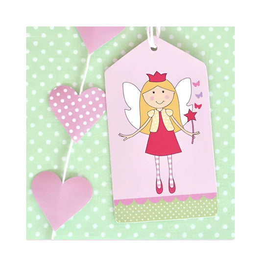 Pink Fairy Gift Tags with Fairy & green & white polka dots