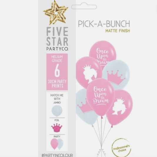 Bouquet of 6 pink and white princess balloons - 30cm. 