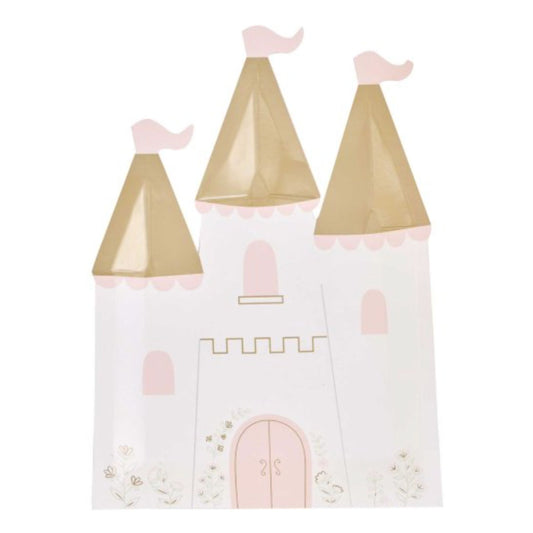 Gorgeous Princess Castle shaped paper plates by Ginger Ray. Pink Gold and white. 8 pack