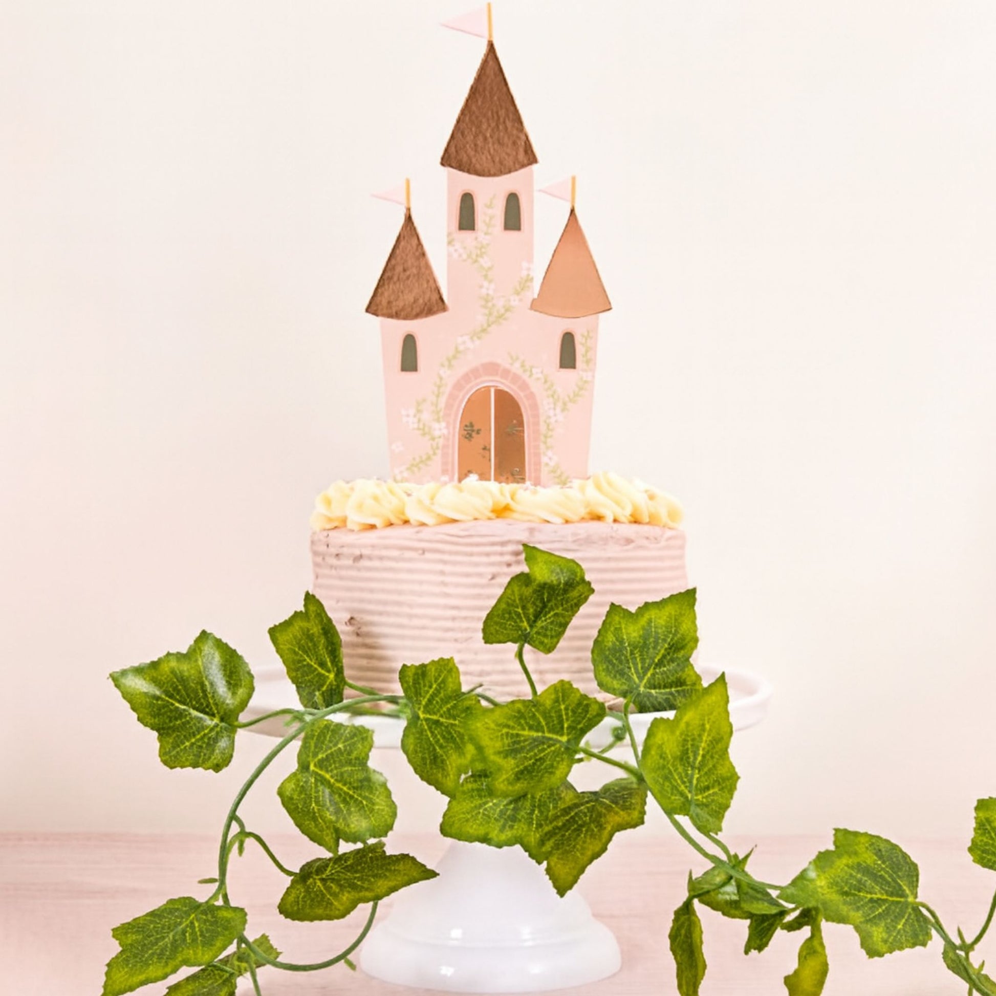 Pink castle cake topper with 3 towers