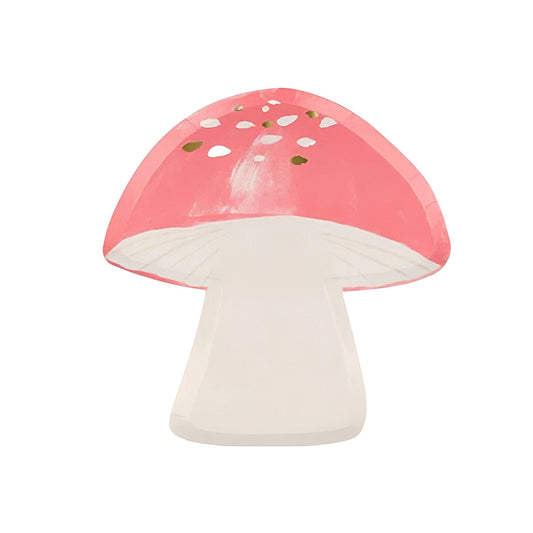 Red toadstool shaped plate by Meri Meri. White base and red top. 21cm.