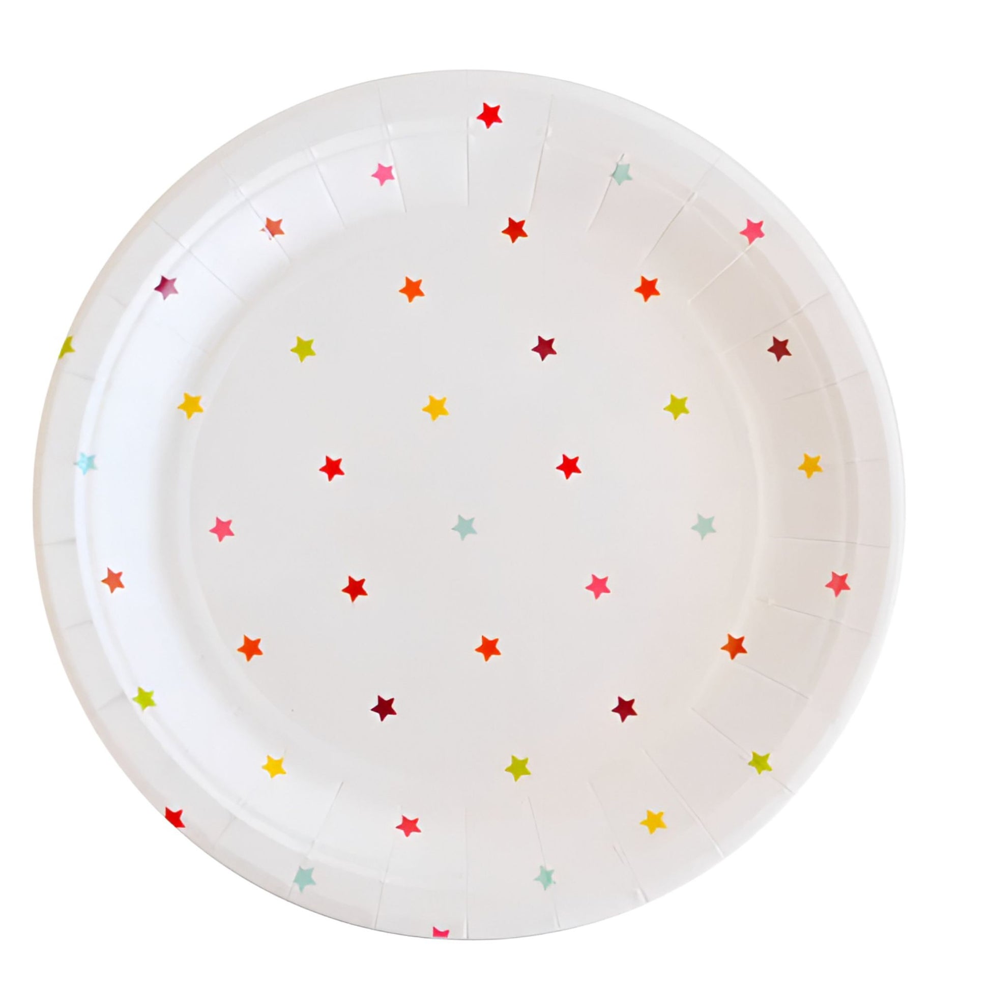 Fun multi coloured star print dessert plates. 10 pack