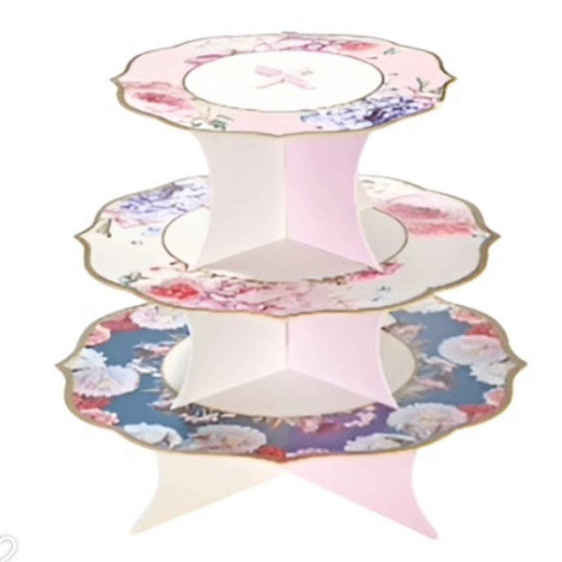 Reversible 3 tier Cake Stand by Talking Tables.  This side is Navy, red and pink florals