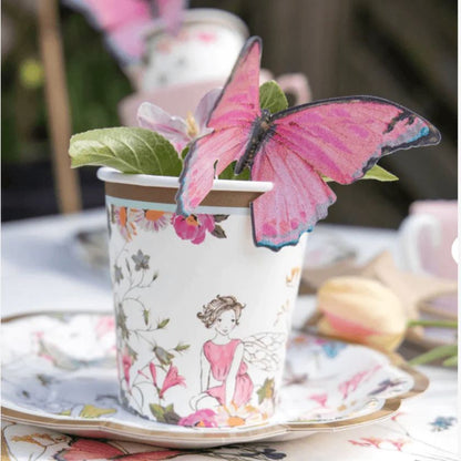 Stunning Truly Fairy party cups by Talking Tables.  Featuring fairies & flowers in 4 different designs. Includes clip on butterflies. 12pack